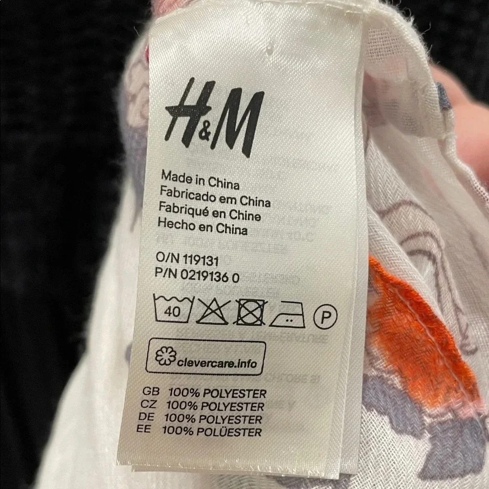 H&M Floral & Birds Scarf - White, Gray, Pink, and Orange
